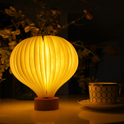 Bedside Real Wood Table Lamp Creative Hot Air Balloon Design Dupont Paper Night Lights Gifts